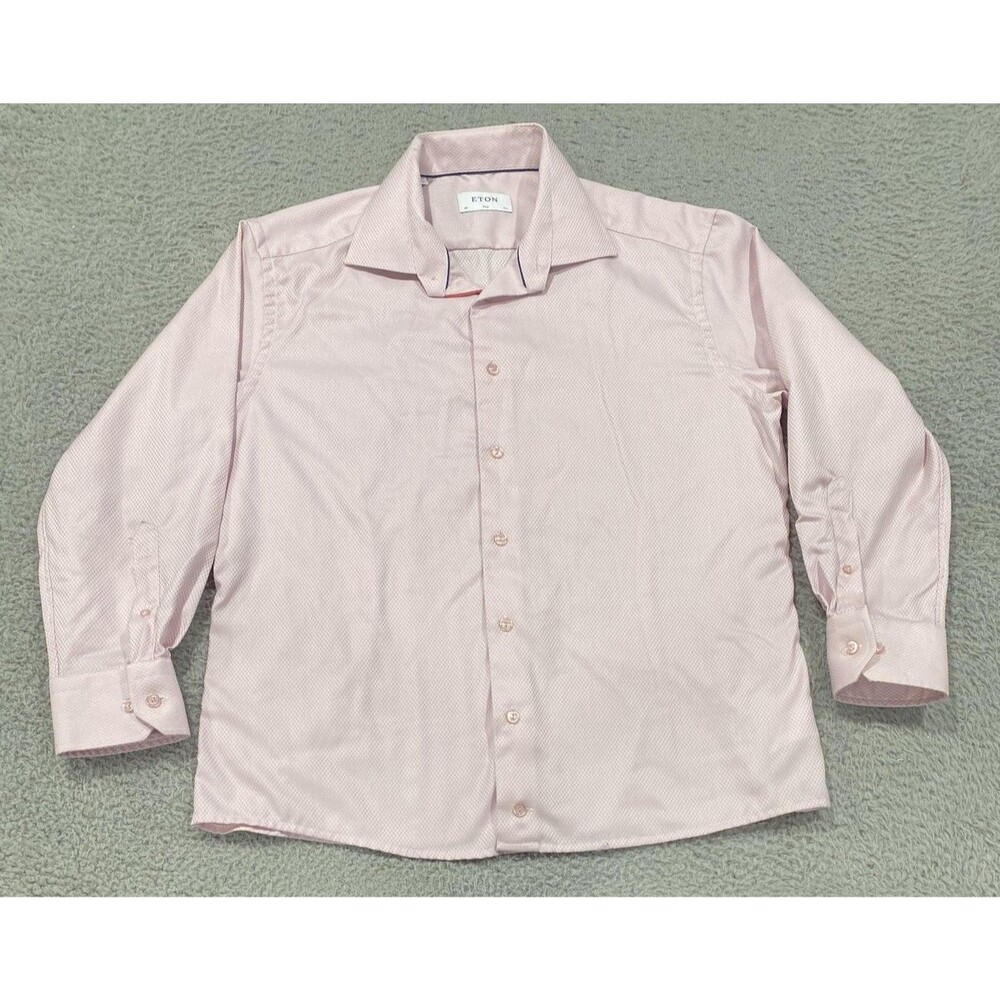 Eton Shirt Mens 17.5 44 Pink Geometric Slim Fit Dress Long Sleeve Cotton